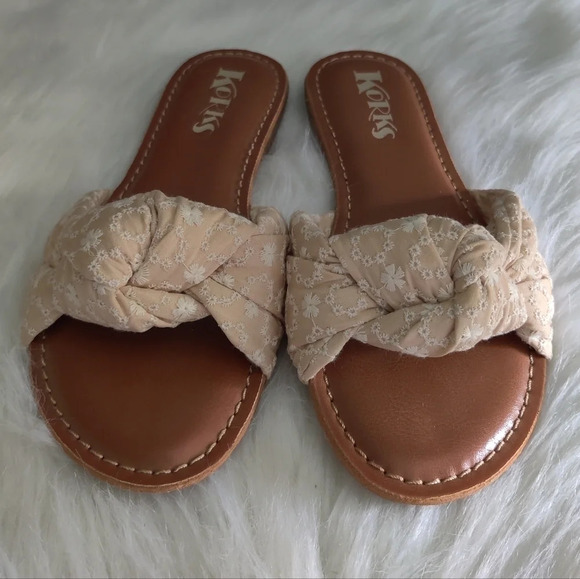 *NIB* Korks Soleil Cream Embroidered Knot Sandal - Picture 3 of 5